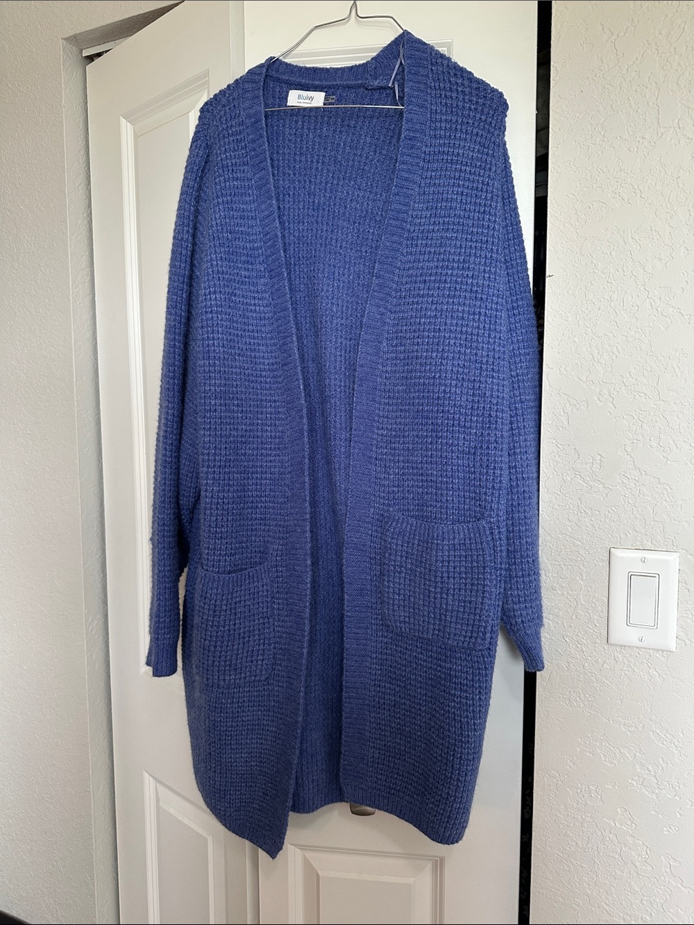 Bluivy Open-Front Long Knit Cardigan - Periwinkle Blue